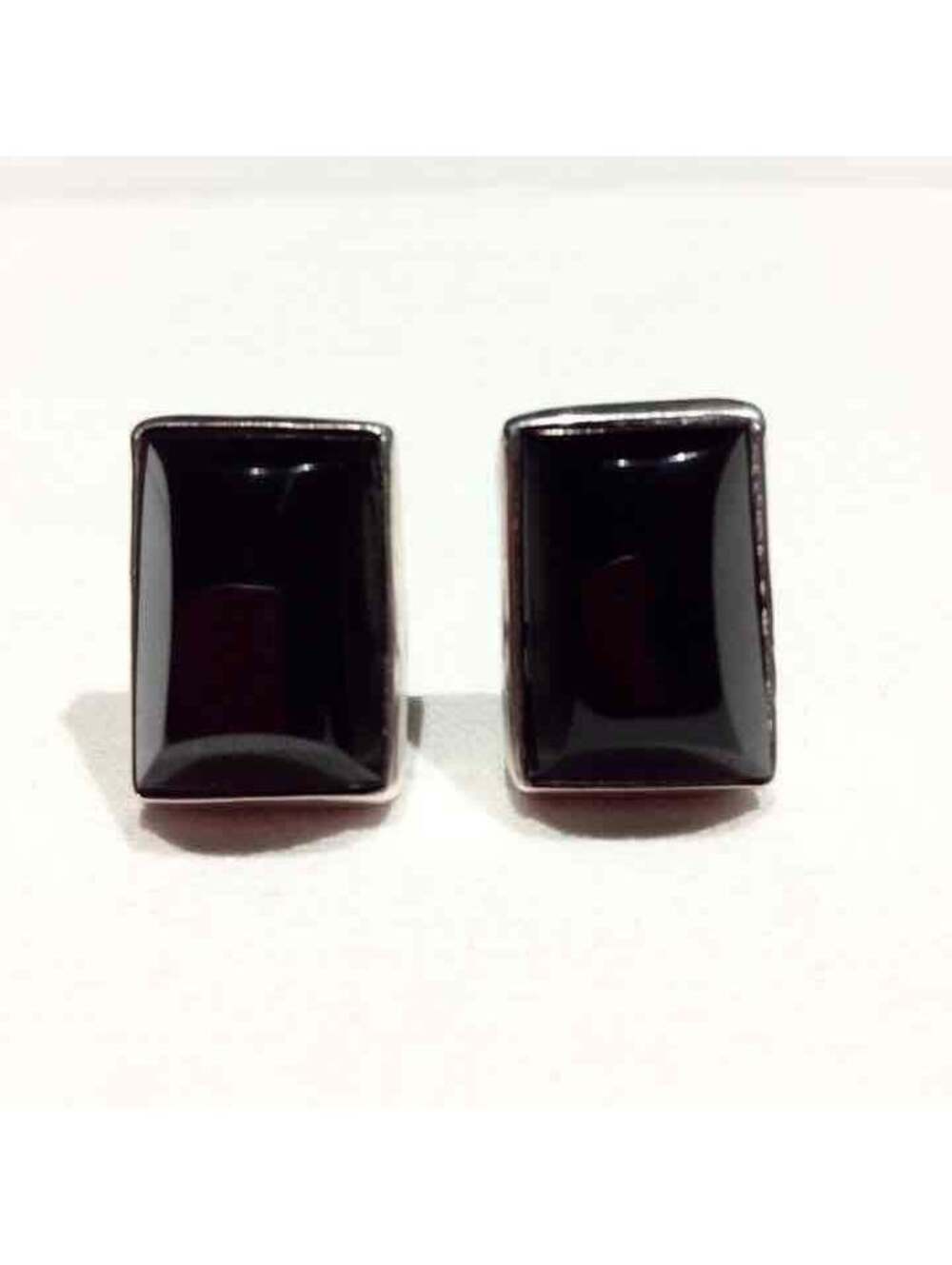 MEXICO SILVER ONYX RECTANGULAR EARRINGS